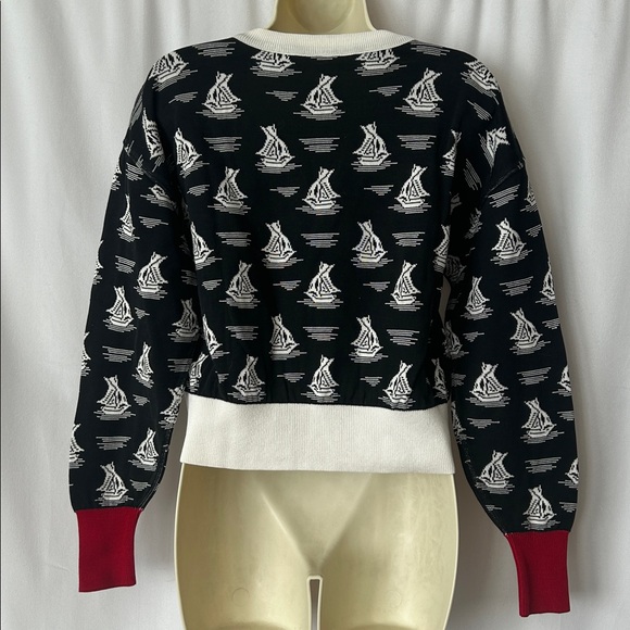 Sonia Rykiel Vintage Black/White Sailboat Knit Sweater Shirt Top **Size M** 🌺🌺 - Picture 2 of 6